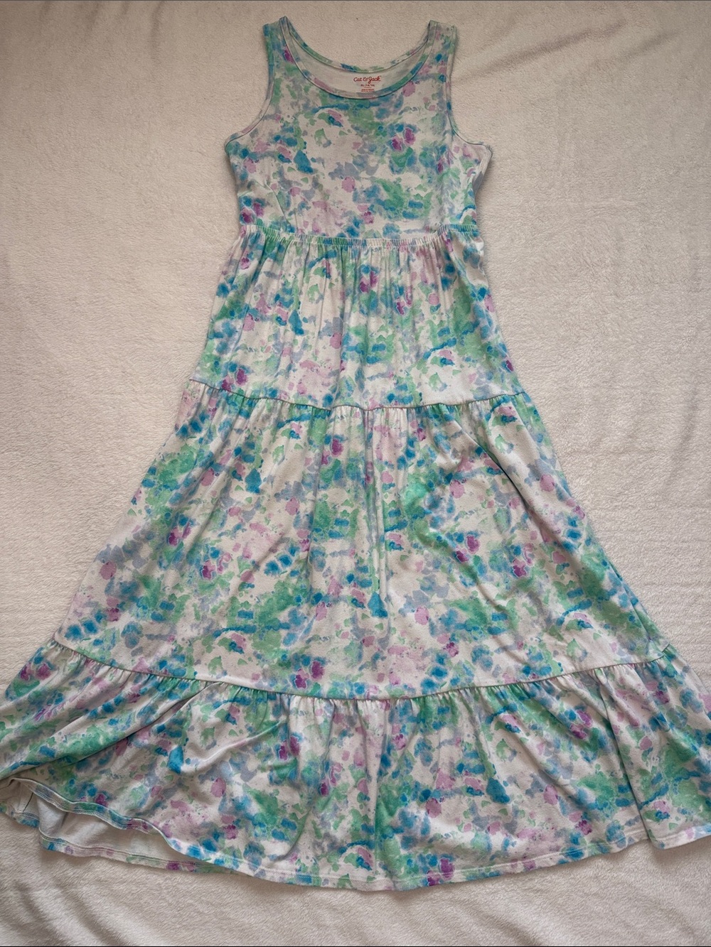 Cat & Jack Blue, Green & Purple Watercolor Tiered Maxi Dress